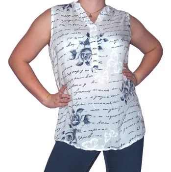 Dámská košile Letní košile bez rukávů Barva: Bílá s nápisem a květinami, Velikost: Univerzální