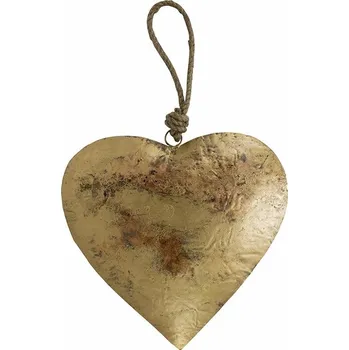 Dekorace závěsné zlaté retro srdce na laně - 18*2*18cm