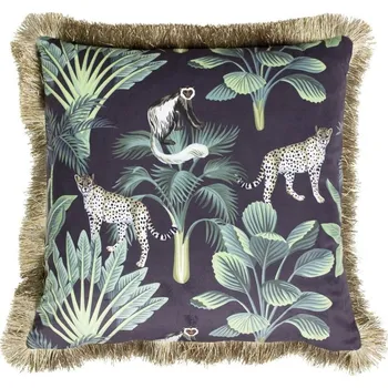 Dekorativní polštářek Černý sametový polštář s třásněmi Jungle - 45*45*10cm