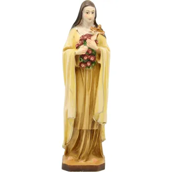 Vánoční dekorace Ornatis Svatá Tereza s růžemi Provedení: Přírodní bez malování, Velikost stojících figur dospělých postav: 15 cm Dřevěná vyřezávaná Svatá Tereza z Lisieux s růžemi