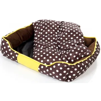 Pelíšek pro psa Kik Pelíšek 58 x 42 cm hnědý/žlutý/bílý puntík