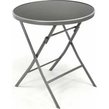 Zahradní stůl Malý kulatý stolek na balkon / terasu kov + sklo, stříbrná / černá, průměr 70 cm
