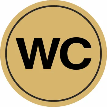 Samolepící etiketa Wc text - zlatá mat samolepící vinylová fólie 90x90 mm