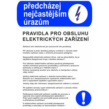 Předcházej nejčastejším úrazům - PRAVIDLA PRO OBSLUHU EL. ZAŘÍZENÍ samolepící vinylová fólie A3 (420 x 297 mm)
