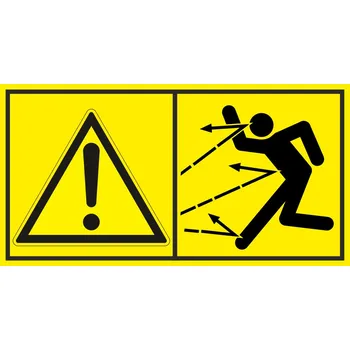 Výstraha - Nebezpečí zásahu letícími objekty samolepící vinylová fólie 88 x 168 mm