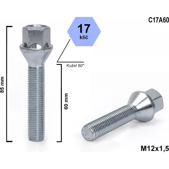 Šroubek na kolo Kolový šroub M12x1,5x60 kužel, klíč 17, C17A60, výška 85 mm