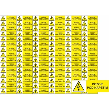 Pozor pod napětím - aršík samolepící vinylová fólie 90 x 32 mm aršík 18 ks