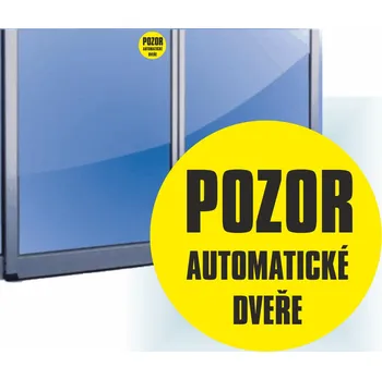 Značení POZOR Automatické dveře text samolepící vinylová fólie 90x90 mm
