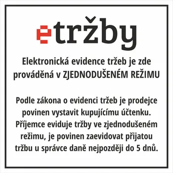 Značení EET - Zjednodušený režim samolepící vinylová fólie 100 x 100 mm