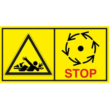 Nebezpečí točící se hřídel - Vyčkej před manipulaci s otevřením až do úplného zastavení pohybujících se částí samolepící vinylová fólie 45 x 85 mm