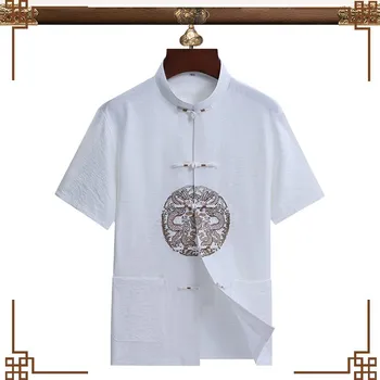 Oblečení pro bojové sporty Čínská Kung Fu a Tai Chi košile se dvěma draky --- bílá