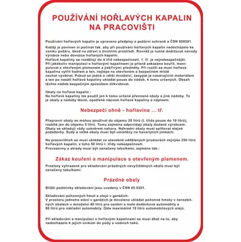 Používání hořlavých kapalin na pracovišti plast 0,5mm A4 (297 x 210 mm)
