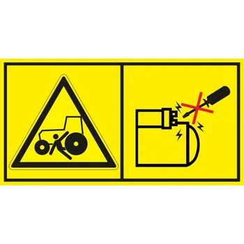 Nebezpečí přejetí - Motor startuj jen z místa k tomu určenému samolepící vinylová fólie 45 x 85 mm