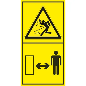 Značení Nebezpečí zásahu těla odletujícími objekty - Dodržuj bezpečnou vzdálenost samolepící vinylová fólie 168 x 88 mm