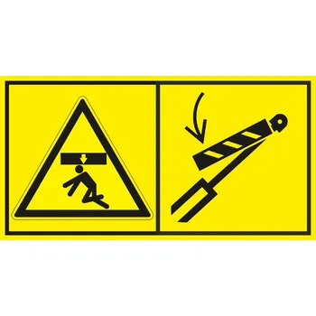 Nebezpečí stlačení shora - Zajisti hydraulický zvedací válec před vstupem do prostoru stroje samolepící vinylová fólie 45 x 85 mm