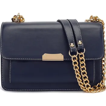 Kabelka Tmavě modrá crossbody kabelka s koženkovým popruhem a řetízkem