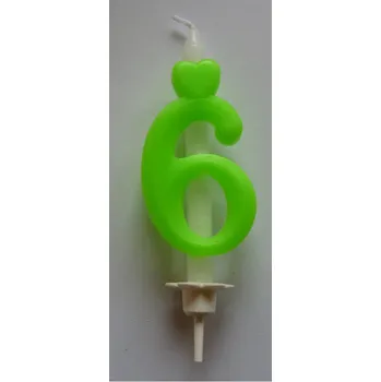 Svíčka Dortová svíčka zelená reflexní - číslice 6