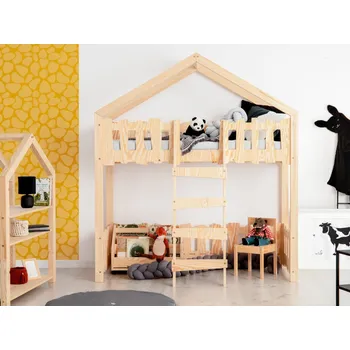 Dětská postel ADEKO Vyvýšená postel domeček clasic s plůtkem Front rozměr lůžka: 70 x 180 cm