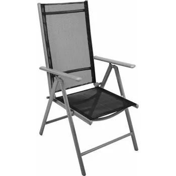 Skládací hliníková židle s nastavitelným opěradlem, umělá textilie, šedá / černá