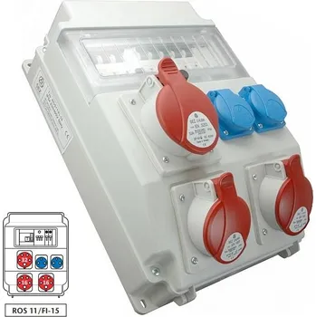 Rozvaděč Zásuvková rozvodnice ROS 11/FI-15 1x3253+2x1653+2x230V, jištěná, s chráničem, IP54 (SEZ ROS 11/FI-15)