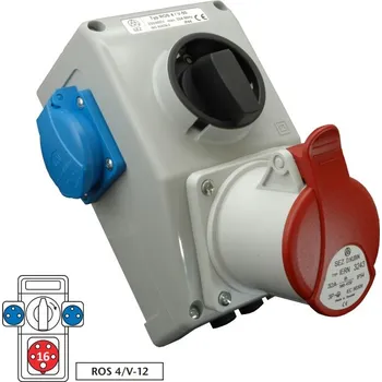 Rozvaděč Minizásuvková rozvodnice ROS 4/V-12 s vypínačem 1x1653+2x230V, IP44 (SEZ ROS 4/V-12)