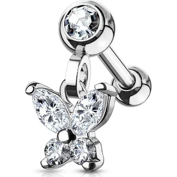 Piercing Cartilage piercing do ucha s motýlkem, čiré zirkony