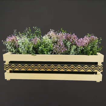 Truhlík AMADEA Dřevěný obal na truhlík s motivem kosočtverců, 62x21,5x17cm