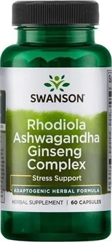 Přírodní produkt Swanson Rhodiola Ashwagandha a Ginseng Complex 60 kapslí