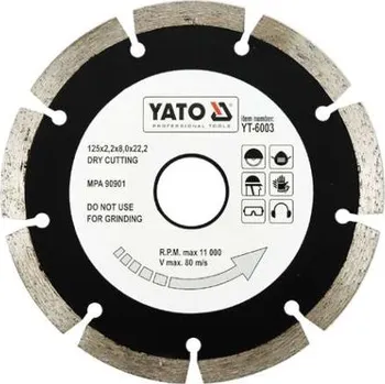 Řezný kotouč Diamantový kotouč YATO, řezný segmentový 125x22,2x2,2mm, segment 8mm YT-6003