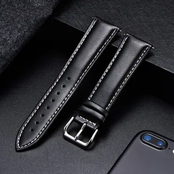 MůjMiBand.cz Řemínek z pravé kůže pro chytré hodinky 22mm Barva: černá s bílým prošíváním