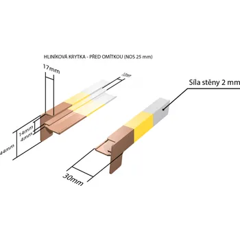 Parapet Hliníkové krytky před omítkou pro obě strany (k venkovním taženým parapetům) NOS 25 mm pro šíři: 130 mm - Bílá RAL 9016