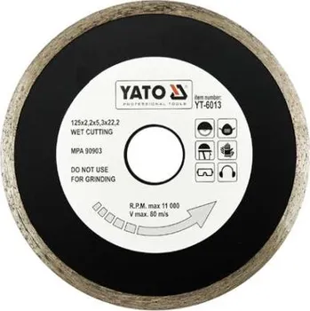 Řezný kotouč Diamantový kotouč YATO, řezný celoobvodový 125x22,2x2,2mm YT-6013