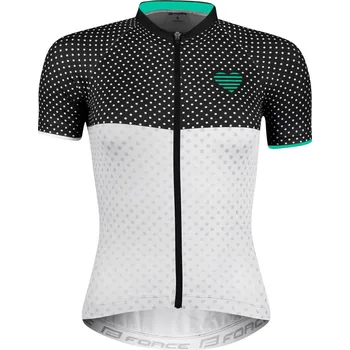 Cyklistika Force dres dámský POINTS krátký rukáv, črn-bílo-tyrkys - M