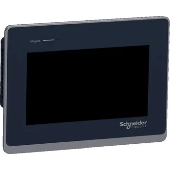 vypínač a zásuvka HMISTW6400 Magelis Basic Web terminal ST6, 10"W 1024 x 600 pixel 16M barev s analog. dotyk. displejem, COM2 RS485(RJ45), Ethernet(RJ45) x 2, USB Host a Device, 1GB Flash EPROM 24VDC, Schneider Electric