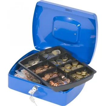 Příruční pokladna Kovová pokladna s přihrádkou, uzamykatelná 255x85x200, modrá