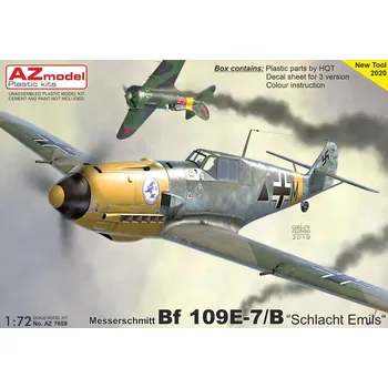 Plastikový model AZ model 1/72 Bf 109E-7/B 'Schlacht Emils' (3x camo)