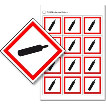 Speciální papír GHS04 - Plyn pod tlakem - aršík - 12 nálepek 30 x 30 mm