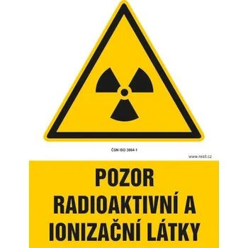 Pozor, radioaktivní a ionizující látky - samolepka 200 x 280 mm