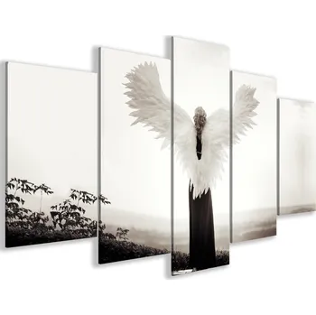 Malvis ® Pětidílný černobílý andělský obraz Velikost: 150x75 cm