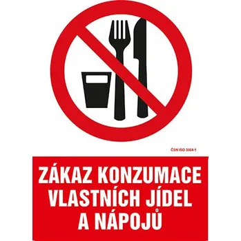 Zákaz konzumace vlastních jídel a nápojů - samolepka 200 x 280 mm