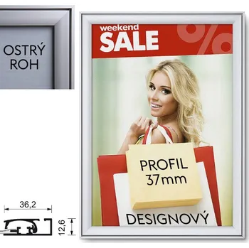 Reklamní Designový klaprám Compasso s profilem (šířkou rámu) 37mm Formát A4, ostrý roh (KRA4G37)