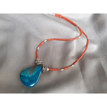 Náhrdelník Náhrdelník přírodní korál, azurit s chryzokolem, stříbro