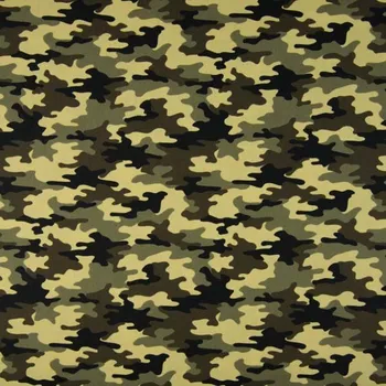 Popelín žlutohnědý army vzor, š.145