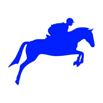 Samolepící dekorace Kůň 020 pravá skok s jezdcem (19 - modrá dynamic) SAMOLEPKA NA AUTO, NÁLEPKA, FÓLIE, POLEP, TUNING, VLASTNÍ TEXT, TISK, AUTOSAMOLEPKY.cz, POLEPY, OBRÁZEK, LOGO, 3D STICKERS