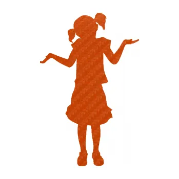 samolepka Děti silueta 001 levá holčička krčí rameny (54 - 3D karbon oranžový) SAMOLEPKA NA AUTO, NÁLEPKA, FÓLIE, POLEP, TUNING, VLASTNÍ TEXT, TISK, AUTOSAMOLEPKY.cz, POLEPY, OBRÁZEK, LOGO, 3D STICKERS