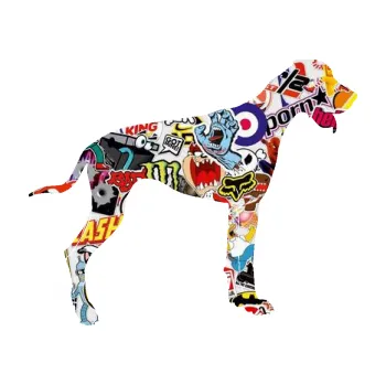 Polep vozidla SAMOLEPKA Pes 086 pravá Doga (83 - Sticker bomb) NA AUTO, NÁLEPKA, FÓLIE, POLEP, TUNING, VLASTNÍ TEXT, TISK, AUTOSAMOLEPKY.cz, POLEPY, OBRÁZEK, LOGO, SAMOLEPKY