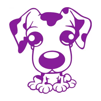 Polep vozidla SAMOLEPKA Pes 055 levá malý dalmatin (14 - fialová) NA AUTO, NÁLEPKA, FÓLIE, POLEP, TUNING, VLASTNÍ TEXT, TISK, AUTOSAMOLEPKY.cz, POLEPY, OBRÁZEK, LOGO, SAMOLEPKY