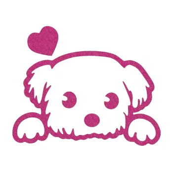 Polep vozidla Pes 057 levá se srdíčkem (90 - Ultra Metalic růžová) SAMOLEPKA NA AUTO, NÁLEPKA, FÓLIE, POLEP, TUNING, VLASTNÍ TEXT, TISK, AUTOSAMOLEPKY.cz, POLEPY, OBRÁZEK, LOGO, 3D STICKERS