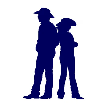 Samolepící dekorace SAMOLEPKA Kovboj a kovbojka 001 levá (23 - tmavě modrá) NA AUTO, NÁLEPKA, FÓLIE, POLEP, TUNING, VLASTNÍ TEXT, TISK, AUTOSAMOLEPKY.cz, POLEPY, OBRÁZEK, LOGO, SAMOLEPKY