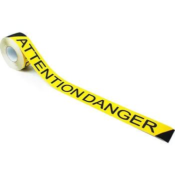Výstražná páska Černo-žlutá korundová protiskluzová páska s potiskem FLOMA Attention Danger - 18,3 m x 7,5 cm a tloušťka 0,7 mm